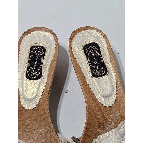 Salpy Womens Wooden Clogs Mules White Leather Accent Platform Wedge Heels Size 6 - Picture 2 of 9